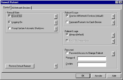 Conseal - Rules Menu - Control - Firewall is UP