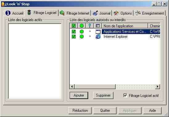 Loonstop onglet Filtrage logiciel ...